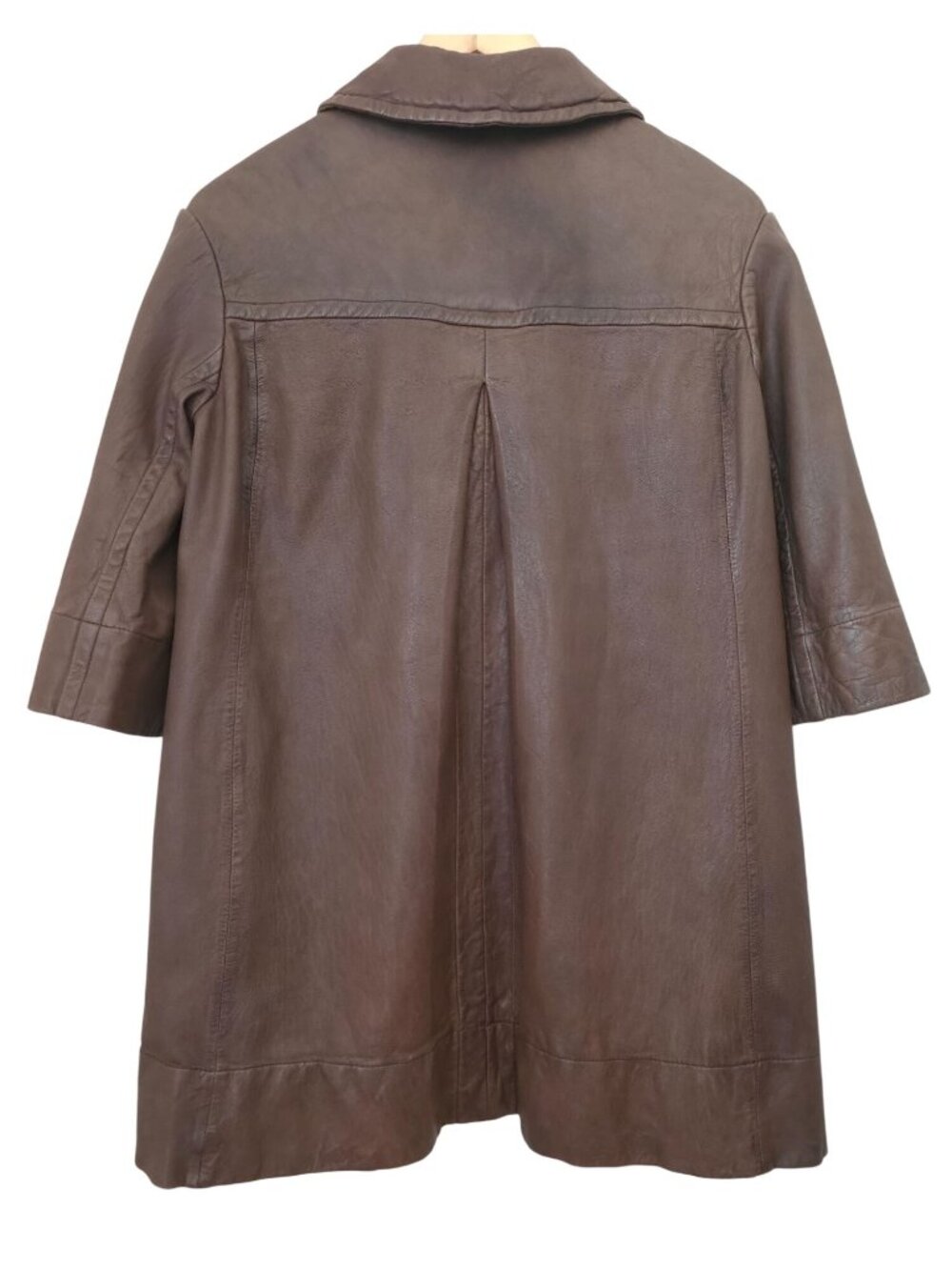 Vince Brown Leather 3/4 Sleeve Big Button-Front Coat Jacket Women's Size S - Picture 2 of 9